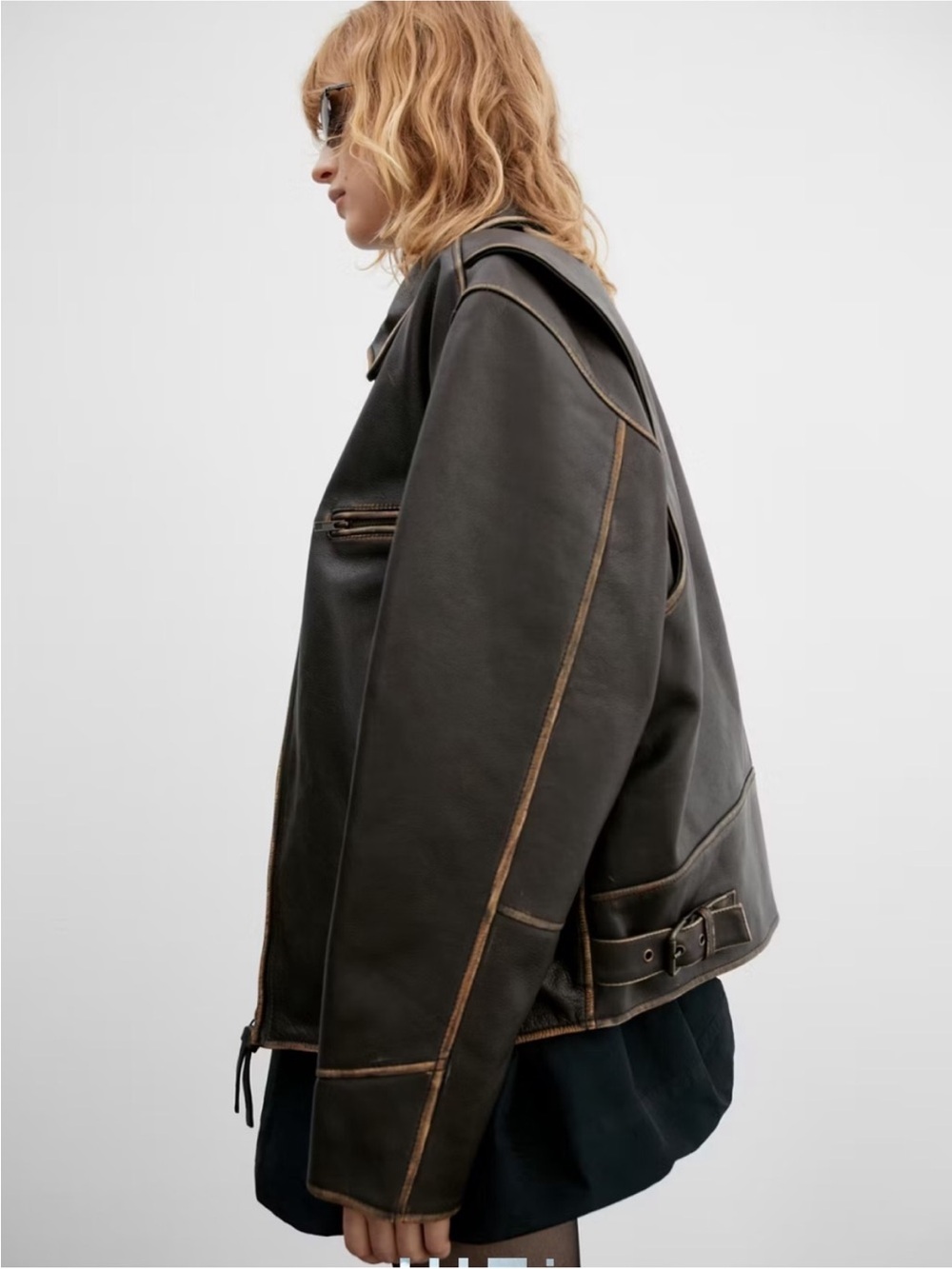 Mango Brown Leather Jacket - Picture 3 of 4